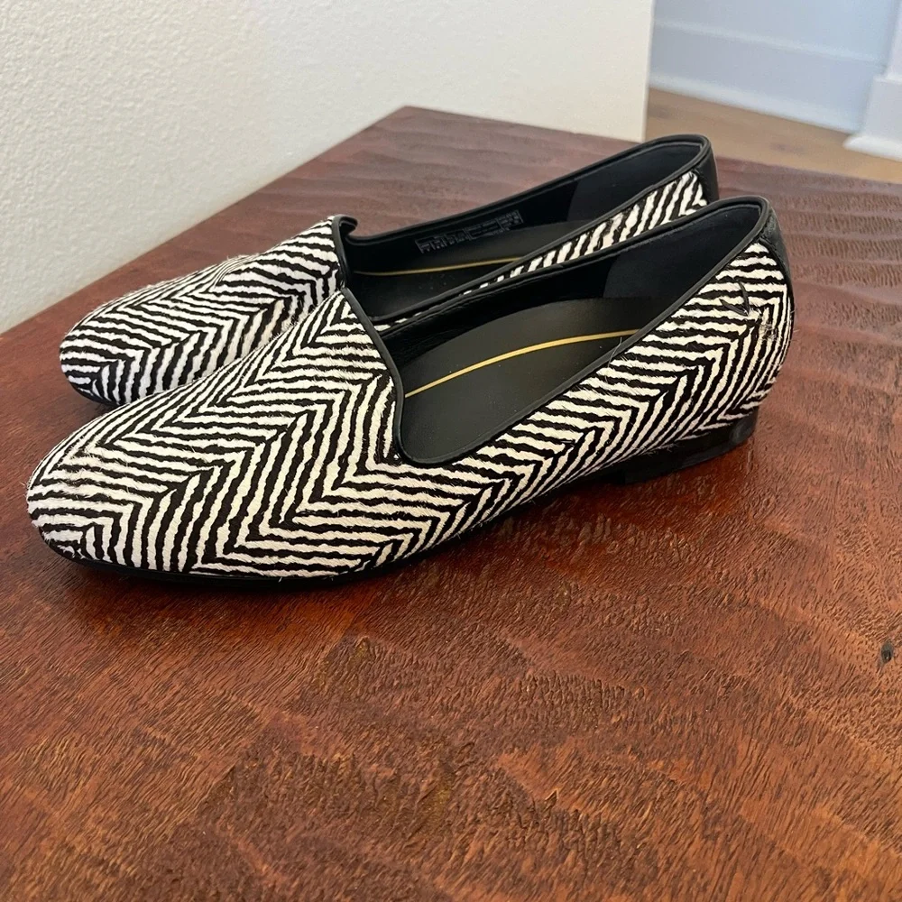 Vionic Willa Herringbone Calf Hair Loafer Black & White Zebra Preppy Minimalist